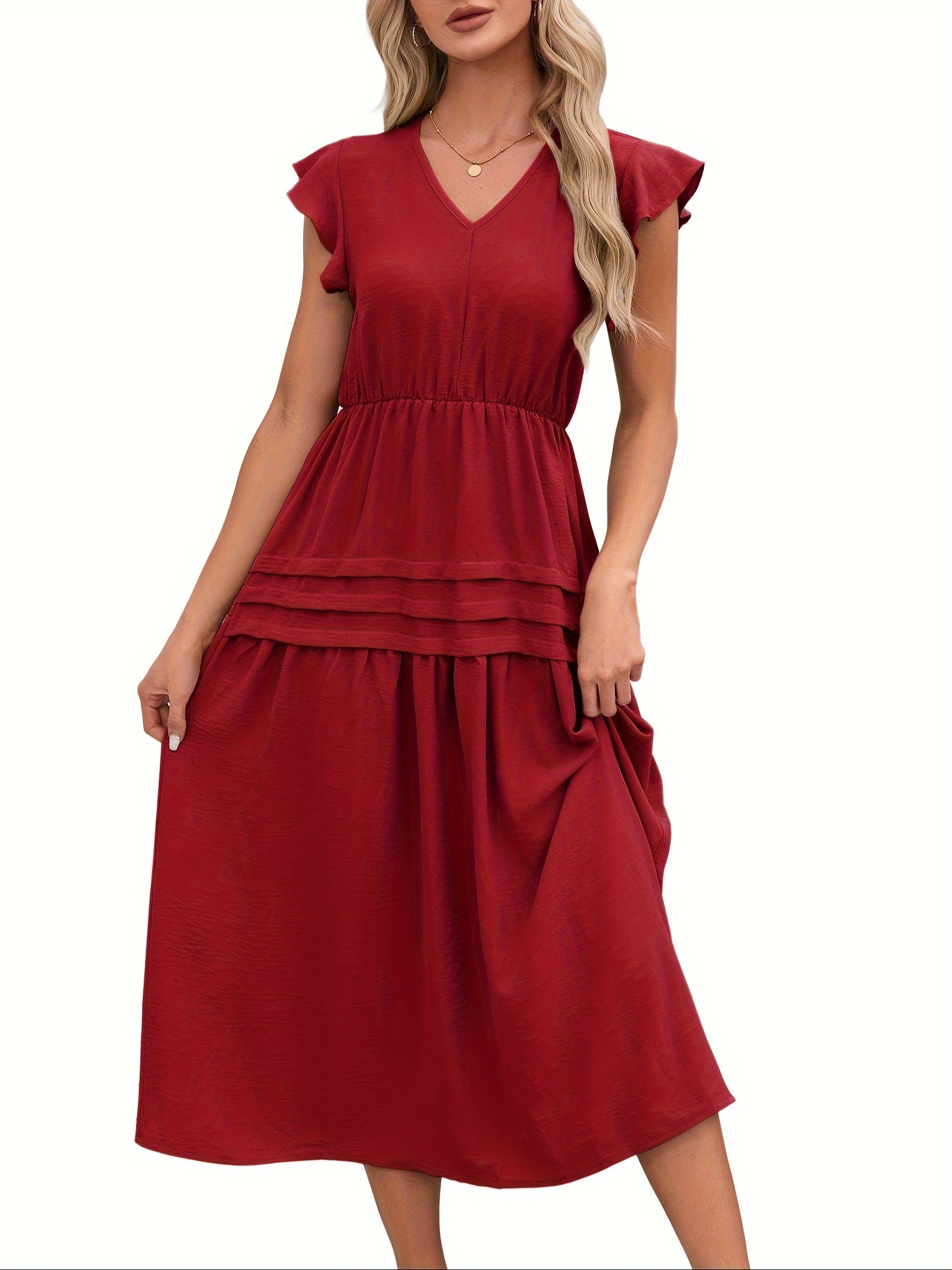 Grünes Midi-Kleid mit Rüschen - Clara