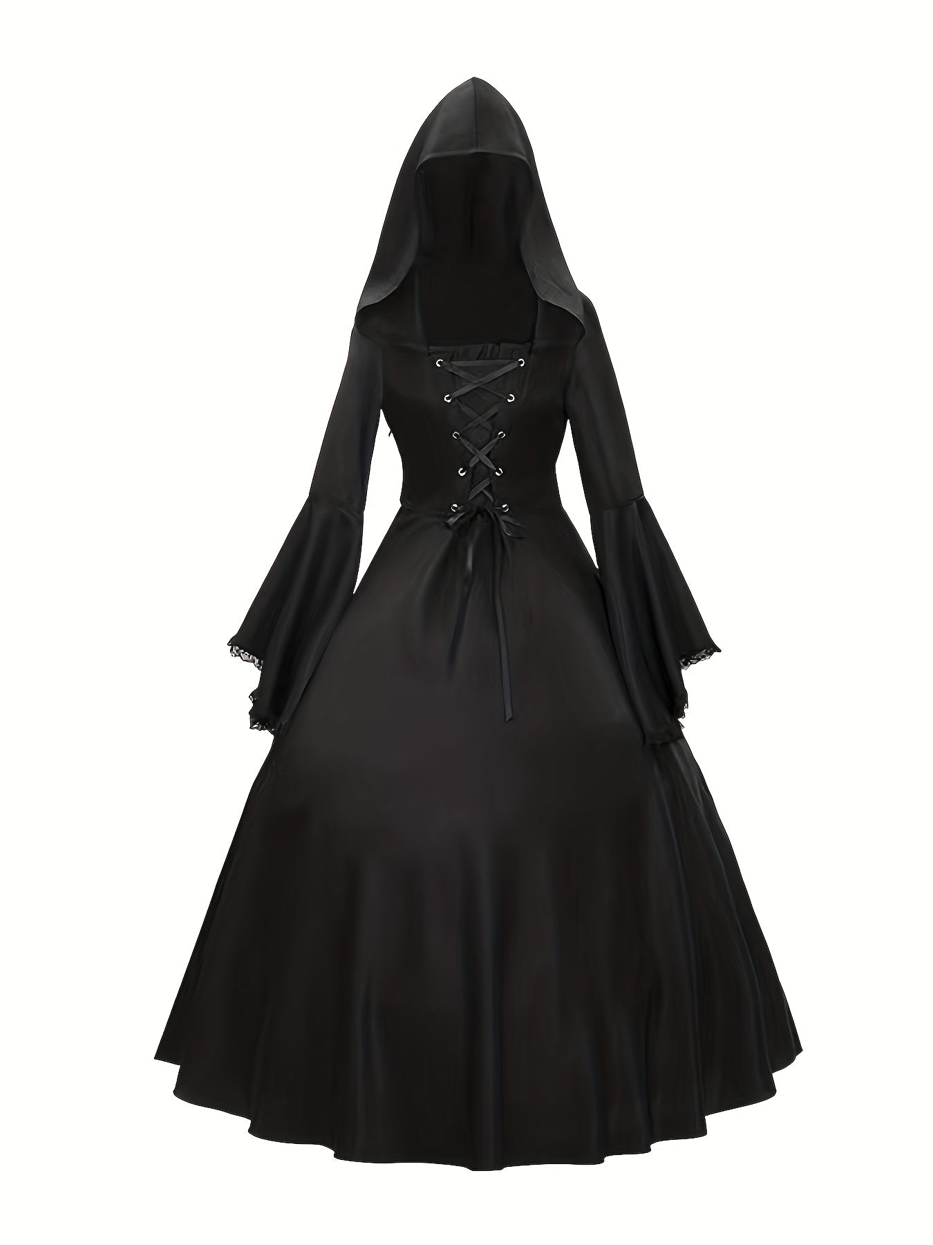 Gothic Kleid Schwarz - Mysteriöse Hexenkleid mit Kapuze