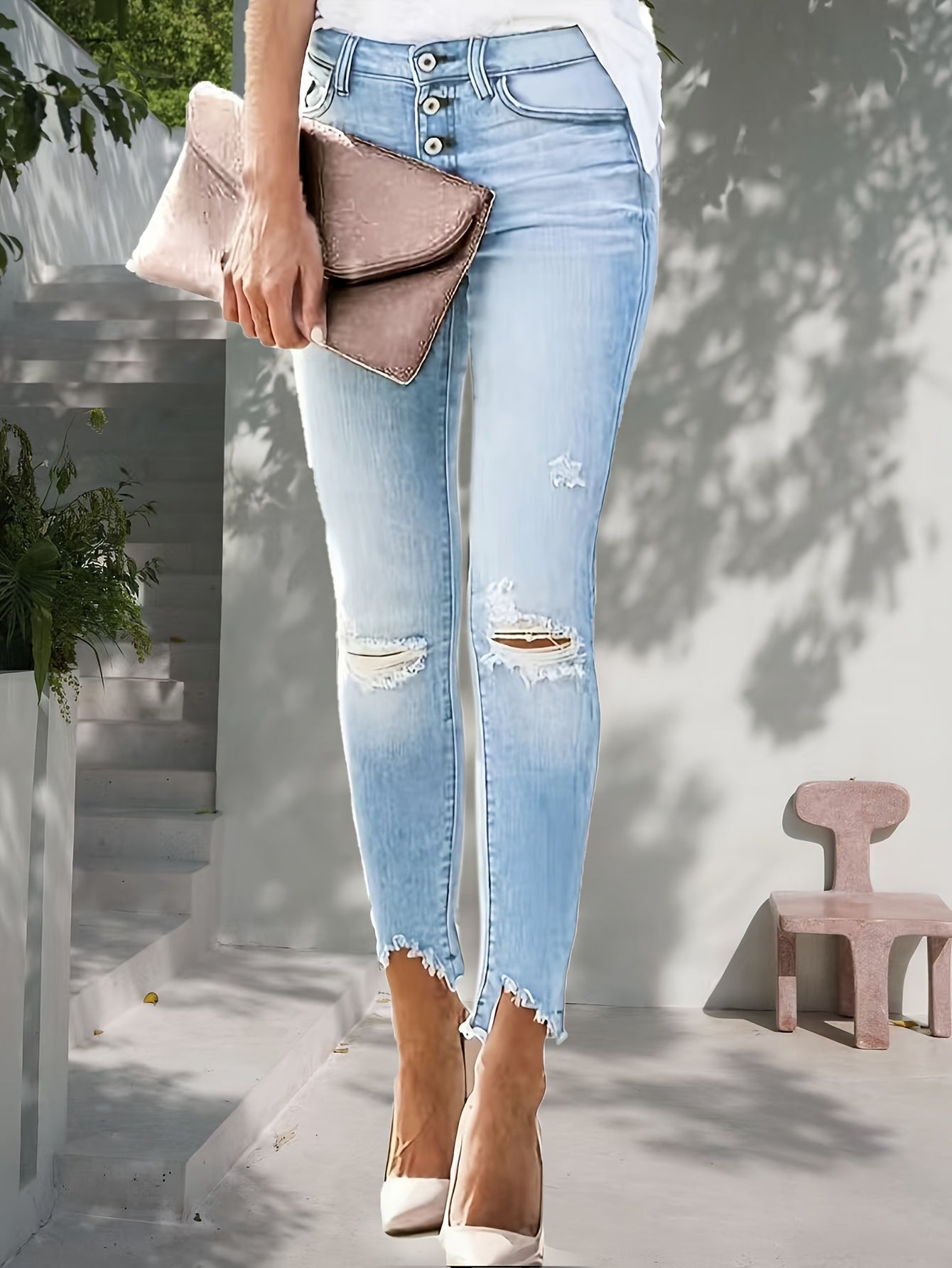 Hellblaue Distressed Skinny Jeans - Zoe