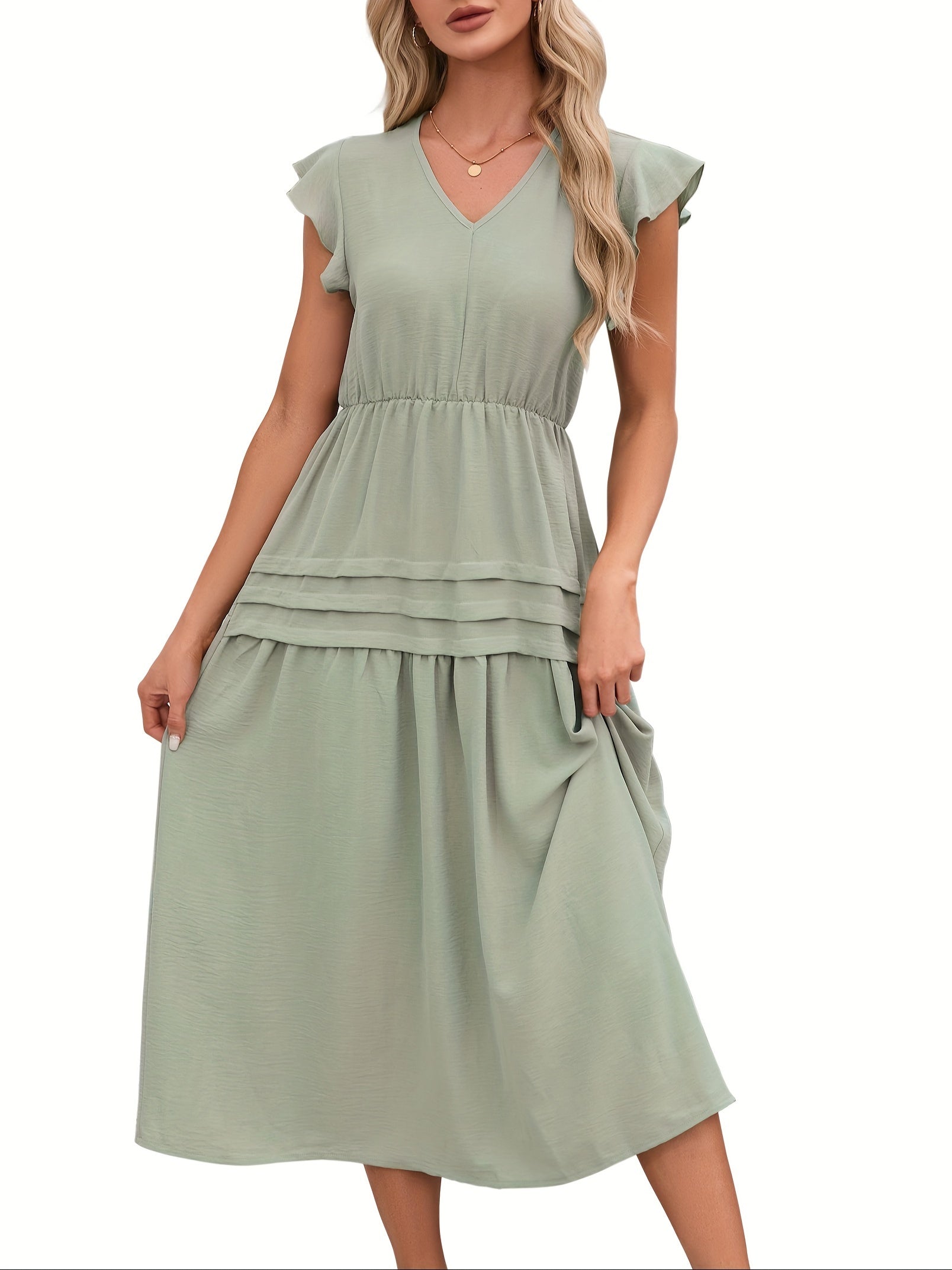 Grünes Midi-Kleid mit Rüschen - Clara