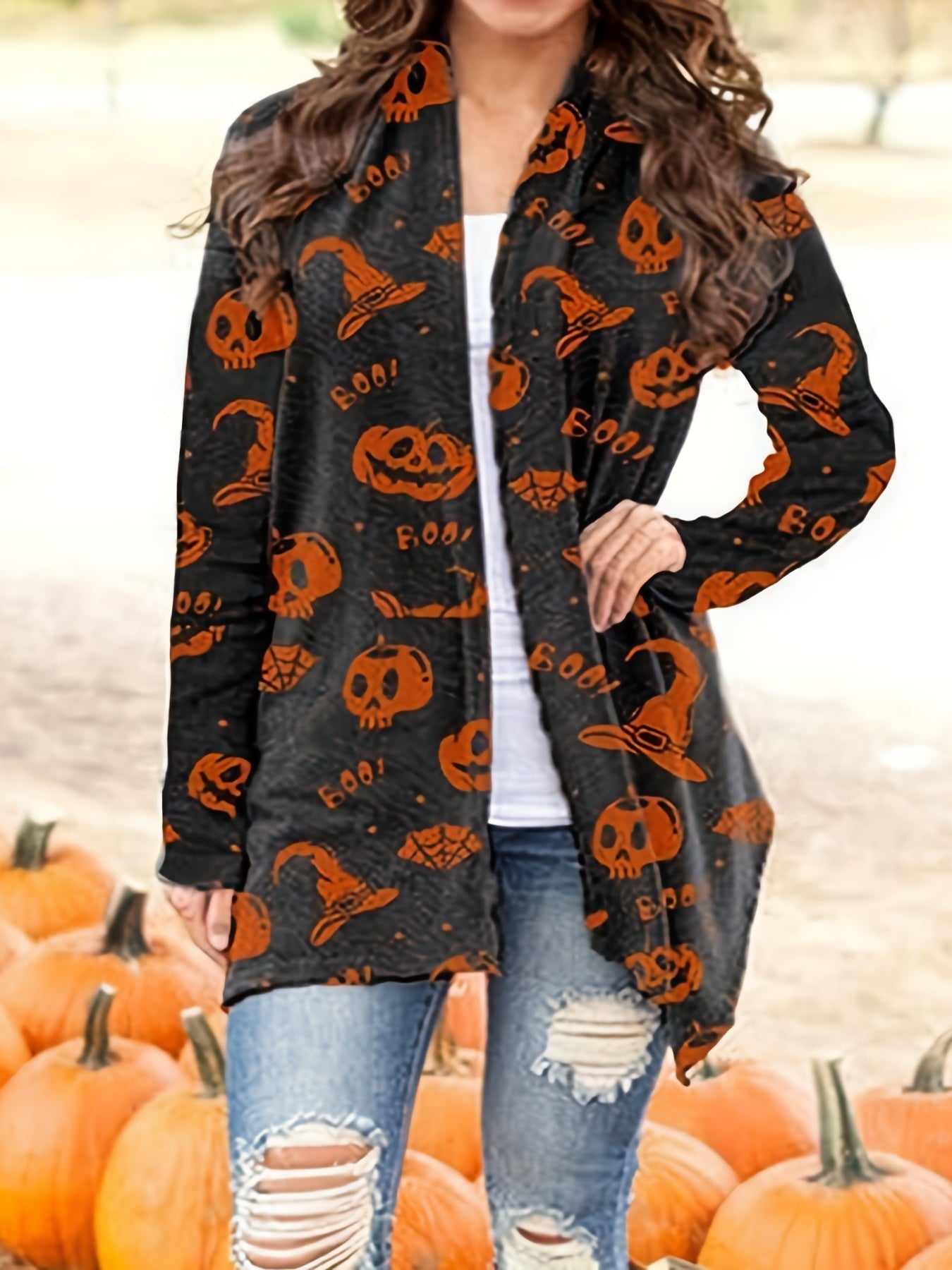 Halloween Strickjacke Orange - Gemütliche Damen Cardigan