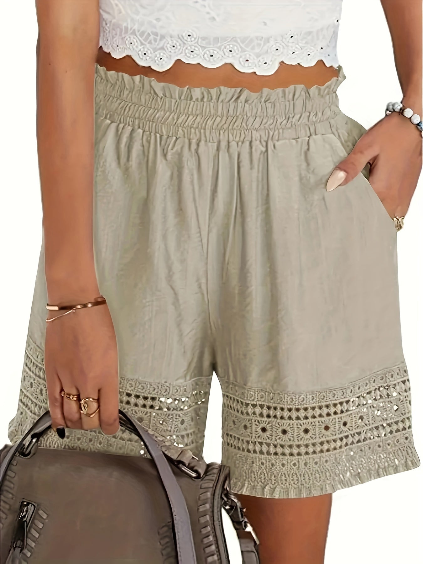 Beige Shorts mit Spitzen-Details - Hannah