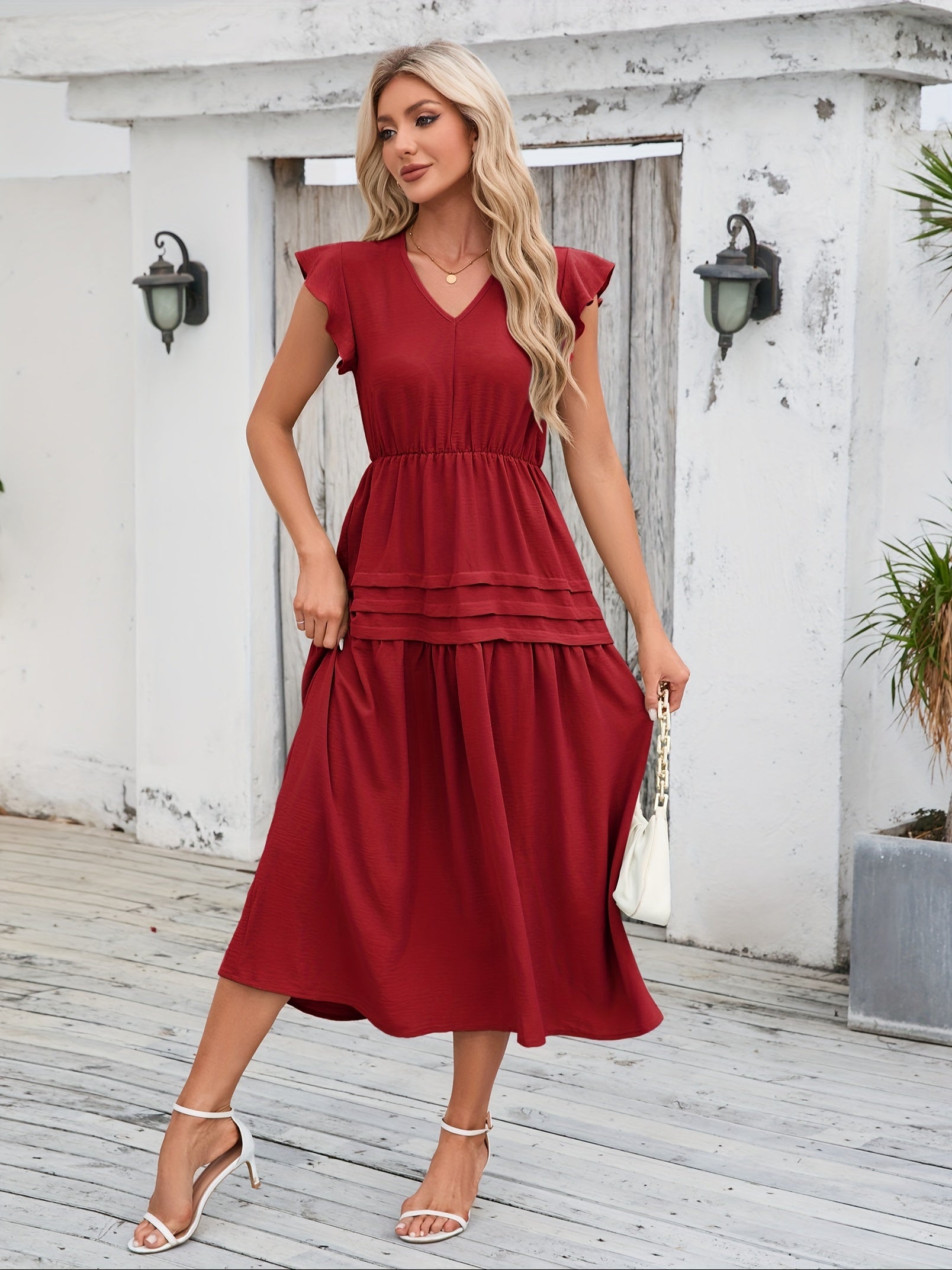 Grünes Midi-Kleid mit Rüschen - Clara