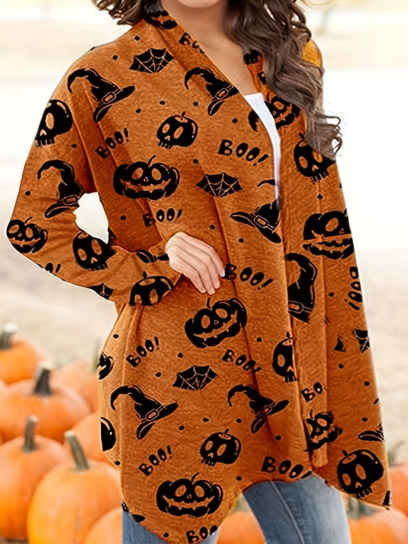 Halloween Strickjacke Orange - Gemütliche Damen Cardigan