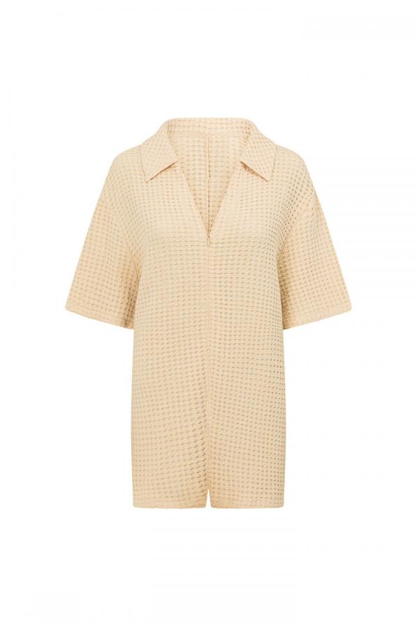 Ava – Trendiger Beige Waffelpique Playsuit