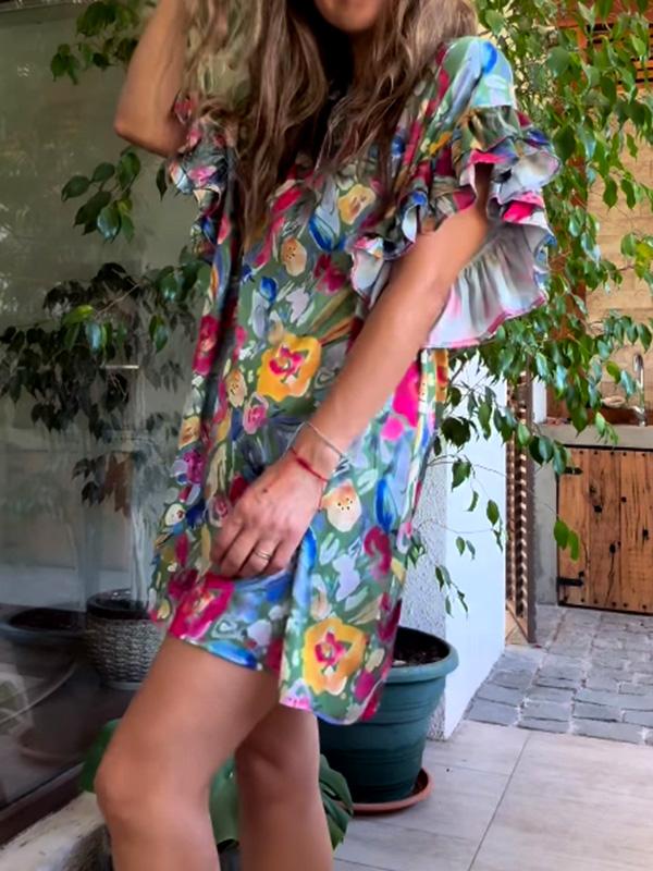 Zoe's Bezauberndes Türkis Blumen-Sommerkleid