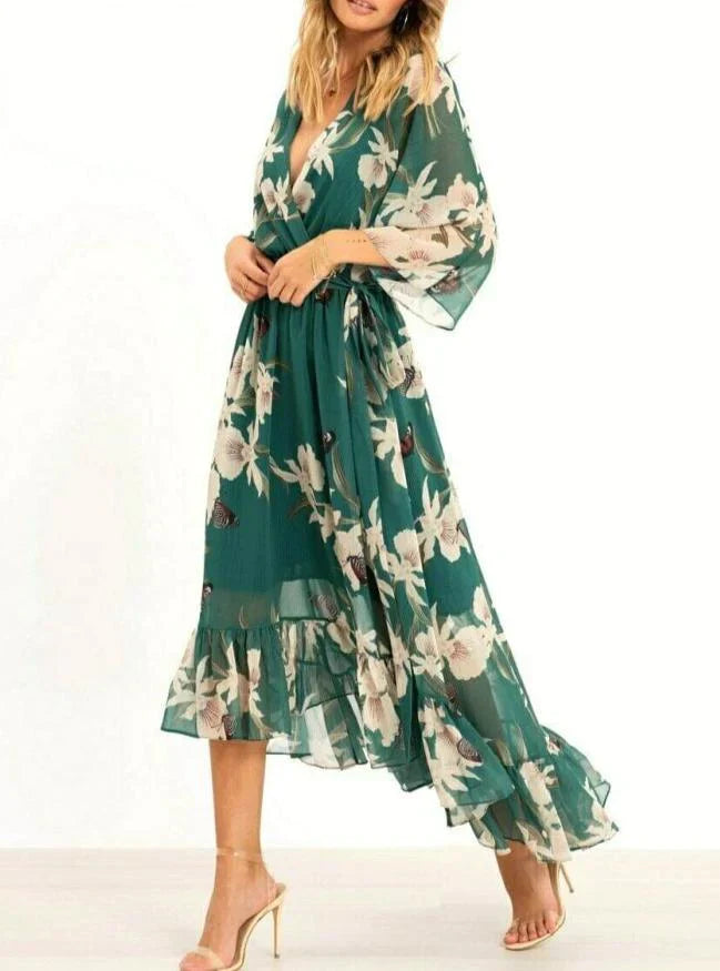 Eva - Grünes Blumen-Maxikleid