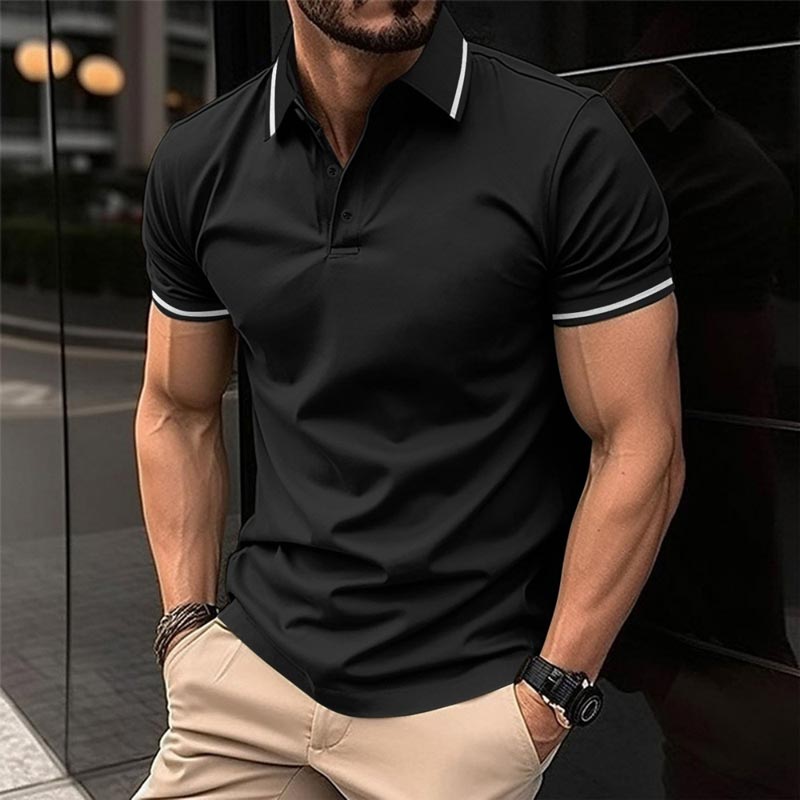 Weißes Poloshirt mit Kontraststreifen – Luca