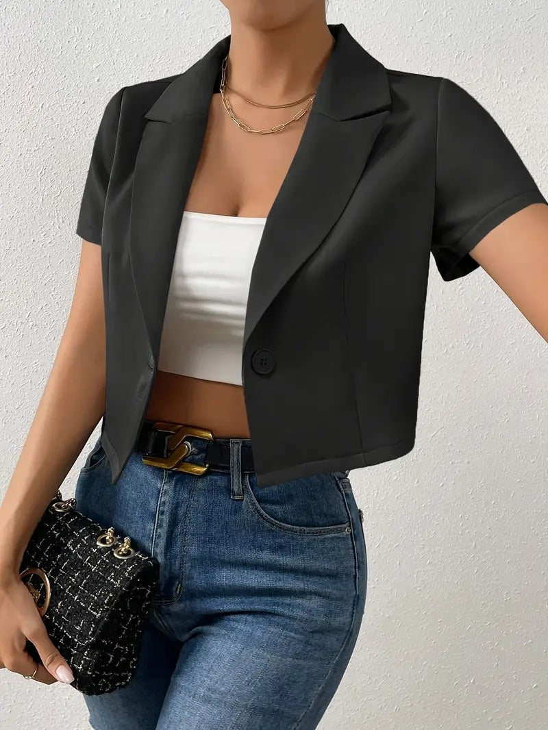 Schwarzer Button Crop Blazer - Ella