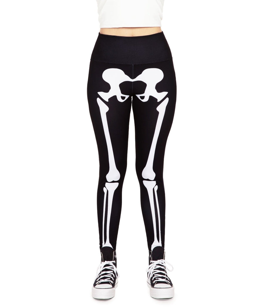 Schwarze Leggings mit weißem Skelett-Print – Halloween Leggings Laura